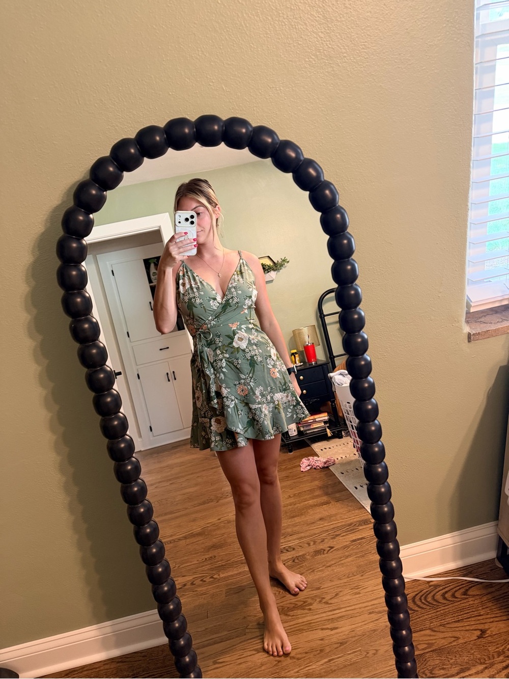 Speechless Sage Green Floral Wrap Mini Dress